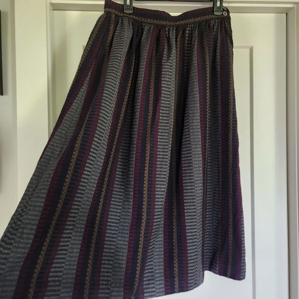 Vintage Evan Picone Pleated Midi Skirt Wool Blend Striped Women’s 10 - Picture 1 of 8